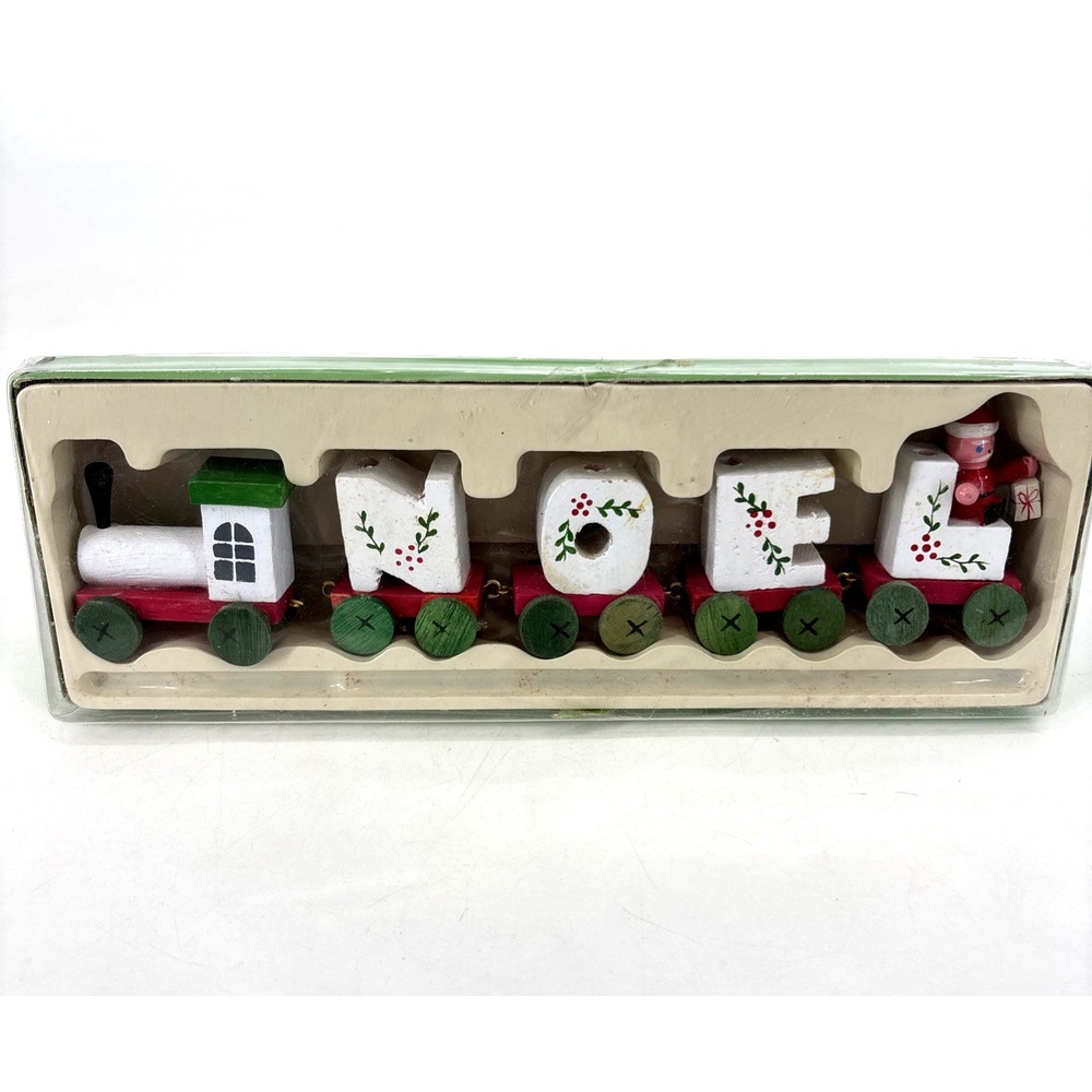 Vintage Wooden 1980s Christmas NOEL Holiday Candle Train w Original Box